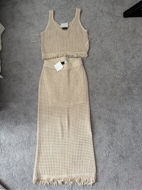 Miou Muse Crochet Knitted Tasseled Top & Skirt Set